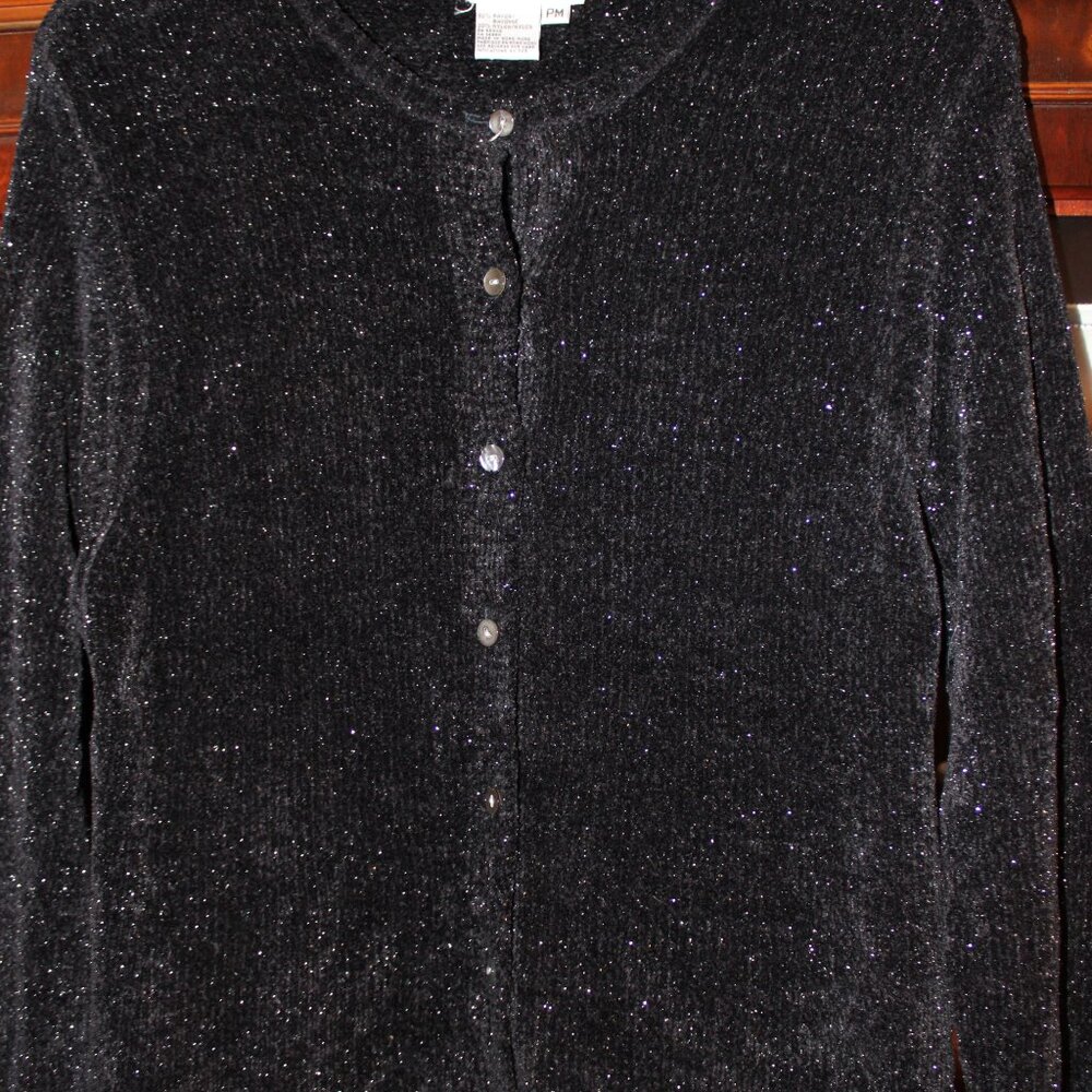 Talbots Sparkle‎ Metallic & Black Button Front Cardigan Sweater Size PM - Picture 3 of 4
